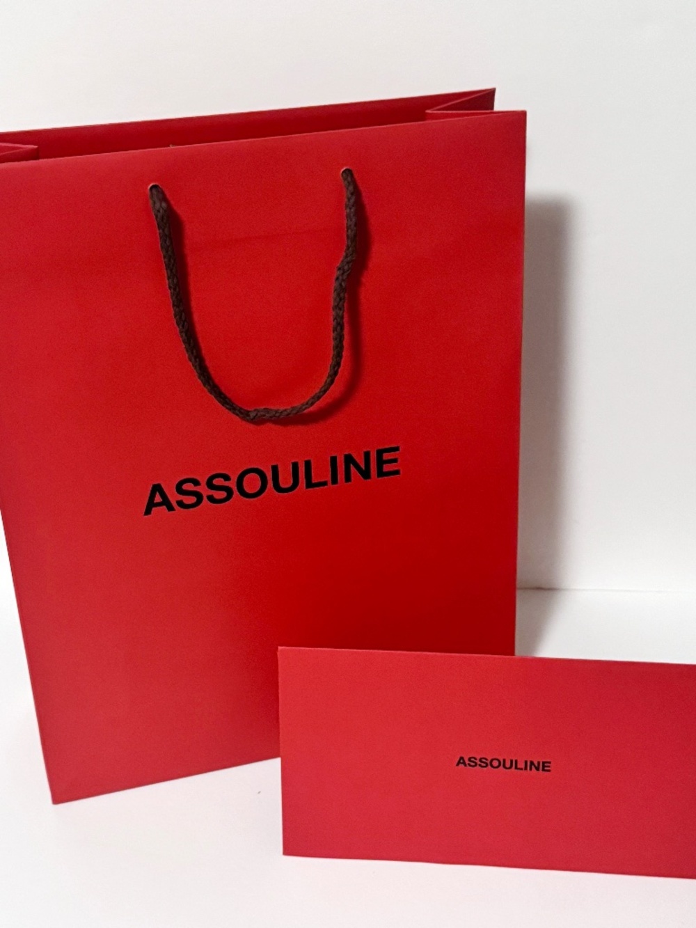 Authentic ASSOULINE Luxury Red Shopping Bag & Envelope Gift Set 10.5x13.75x4